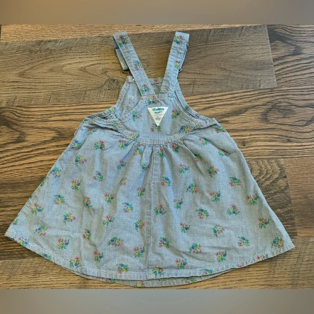 Oshkosh B'Gosh Floral Plaid BlueDress Overall 3T USA Vestbak‎ Jumper Gingham VTG